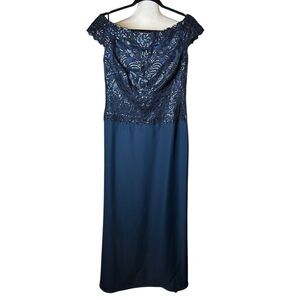 Tadashi Shoji Navy Blue Sequin Evening Gown Formal Dress 10 | Modest Wedding